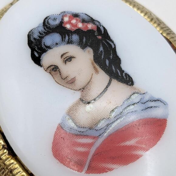 Vintage Oval White Glass Lady Portrait Cameo Large Photo Locket Pendant 2.2in - Picture 2 of 7